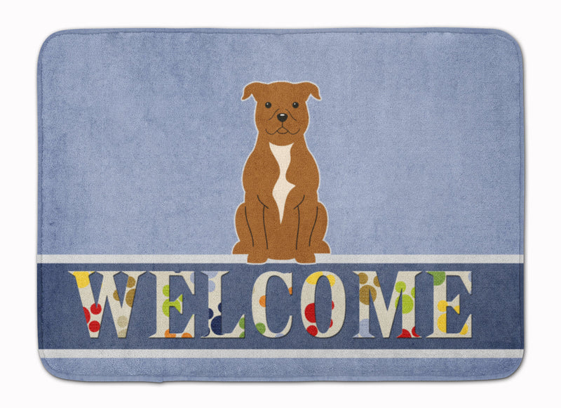 Staffordshire Bull Terrier Brown Welcome Machine Washable Memory Foam Mat BB5628RUG