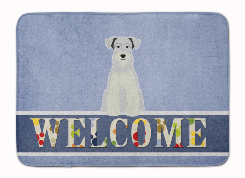 Miniature Schanuzer White Welcome Machine Washable Memory Foam Mat BB5634RUG