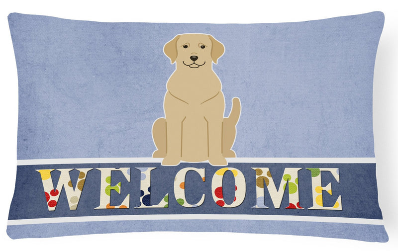 Yellow Labrador Welcome Canvas Fabric Decorative Pillow BB5636PW1216