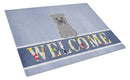 Glen of Imal Grey Welcome Cutting Board Tempered Glass Kitchen Cutting Surface, Heat Resistant Chopping, Non-Slip Feet, Food Prep & Serving