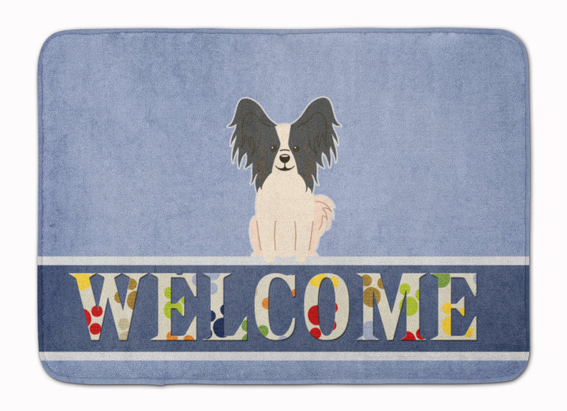 Papillon Black White Welcome Machine Washable Memory Foam Mat BB5657RUG