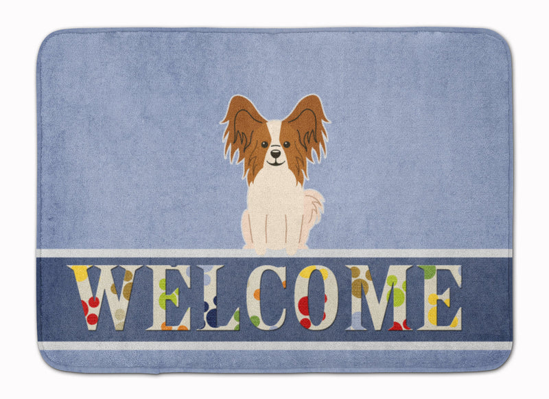 Papillon Red White Welcome Machine Washable Memory Foam Mat BB5659RUG