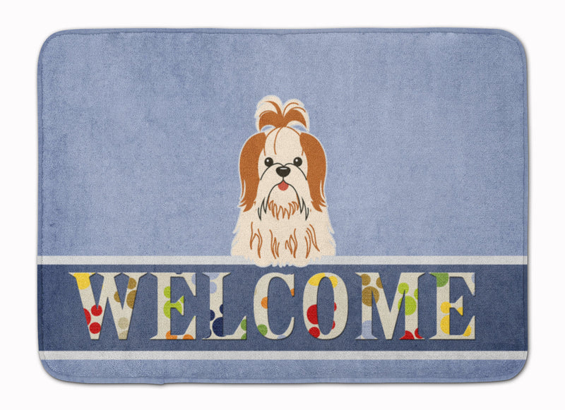 Shih Tzu Red White Welcome Machine Washable Memory Foam Mat BB5668RUG