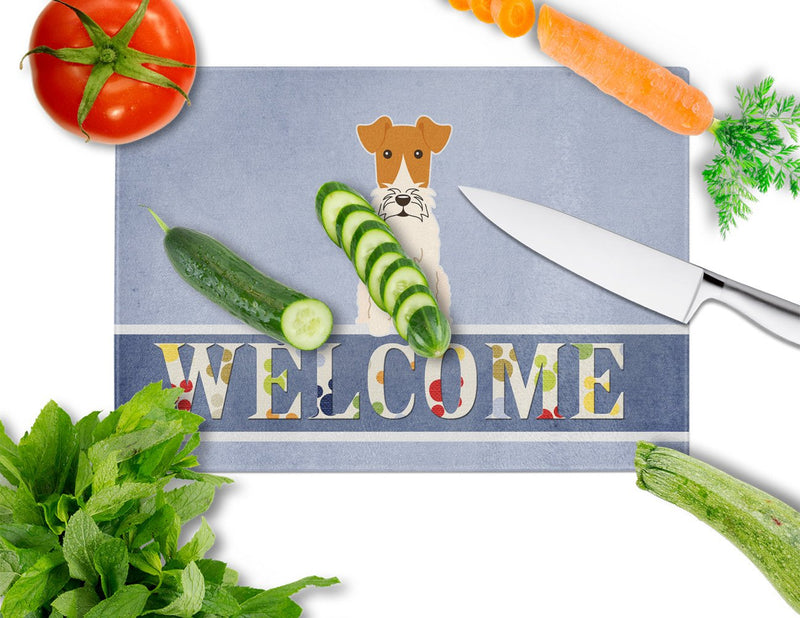 Wire Fox Terrier Welcome Glass Cutting Board Large BB5682LCB