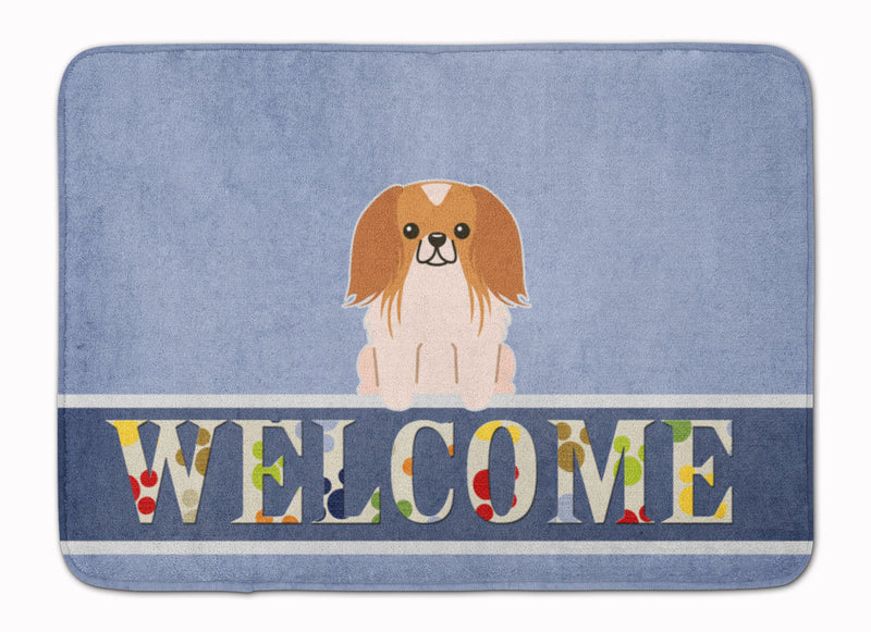 Pekingnese Red White Welcome Machine Washable Memory Foam Mat BB5684RUG