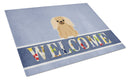 Pekingese Fawn Sable Welcome Cutting Board Tempered Glass Kitchen Cutting Surface, Heat Resistant Chopping, Non-Slip Feet, Food Prep & Serving