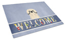 Pekingese Cream Welcome Cutting Board Tempered Glass Kitchen Cutting Surface, Heat Resistant Chopping, Non-Slip Feet, Food Prep & Serving