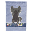Chinese Crested Black Welcome House Flag 28x40 Porch Sleeve Pole Decorative Outside Yard Banner Artwork Wall Hanging, Polyester