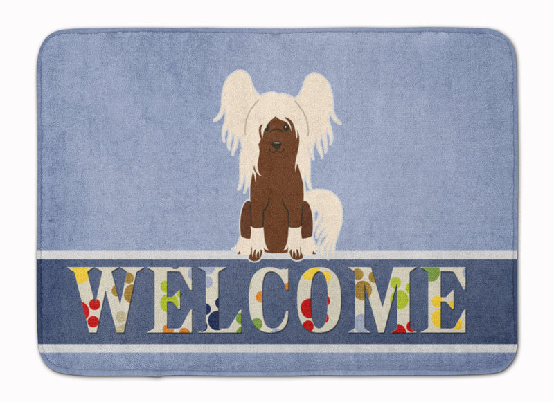 Chinese Crested Cream Welcome Machine Washable Memory Foam Mat BB5694RUG