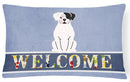 White Boxer Cooper Welcome Decorative Throw Pillow 12x16 Indoor Outdoor Accent Cushion, Fabric Cover with Insert for Sofa, Bed, Porch & Living Room