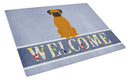 Fawn Boxer Welcome Cutting Board Tempered Glass Kitchen Cutting Surface, Heat Resistant Chopping, Non-Slip Feet, Food Prep & Serving