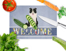 Border Collie Black White Welcome Glass Cutting Boards – Durable, Decorative Kitchen Art Large BB5699LCB