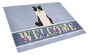 Border Collie Black White Welcome Glass Cutting Boards – Durable, Decorative Kitchen Art Large BB5699LCB