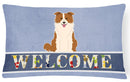Border Collie Red White Welcome Canvas Fabric Decorative Pillow BB5700PW1216
