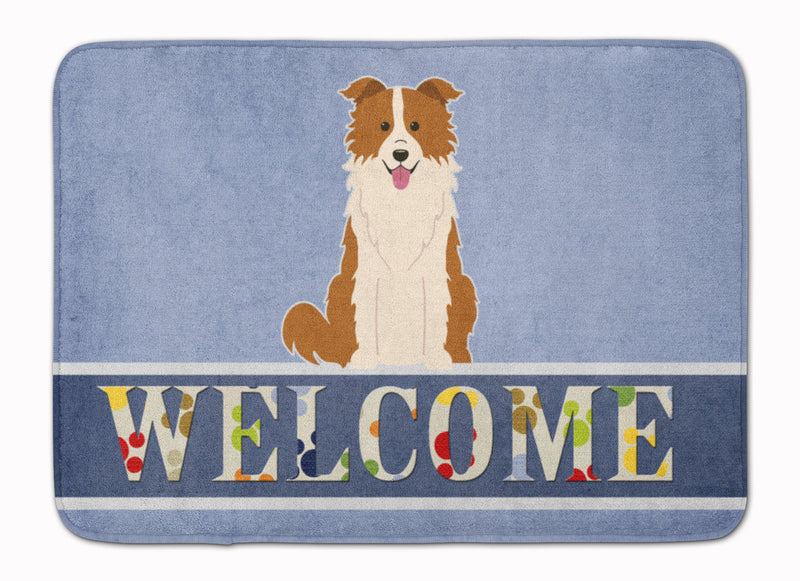 Border Collie Red White Welcome Machine Washable Memory Foam Mat BB5700RUG