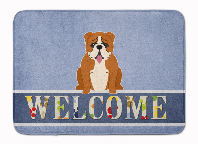 English Bulldog Red White Welcome Machine Washable Memory Foam Mat BB5701RUG