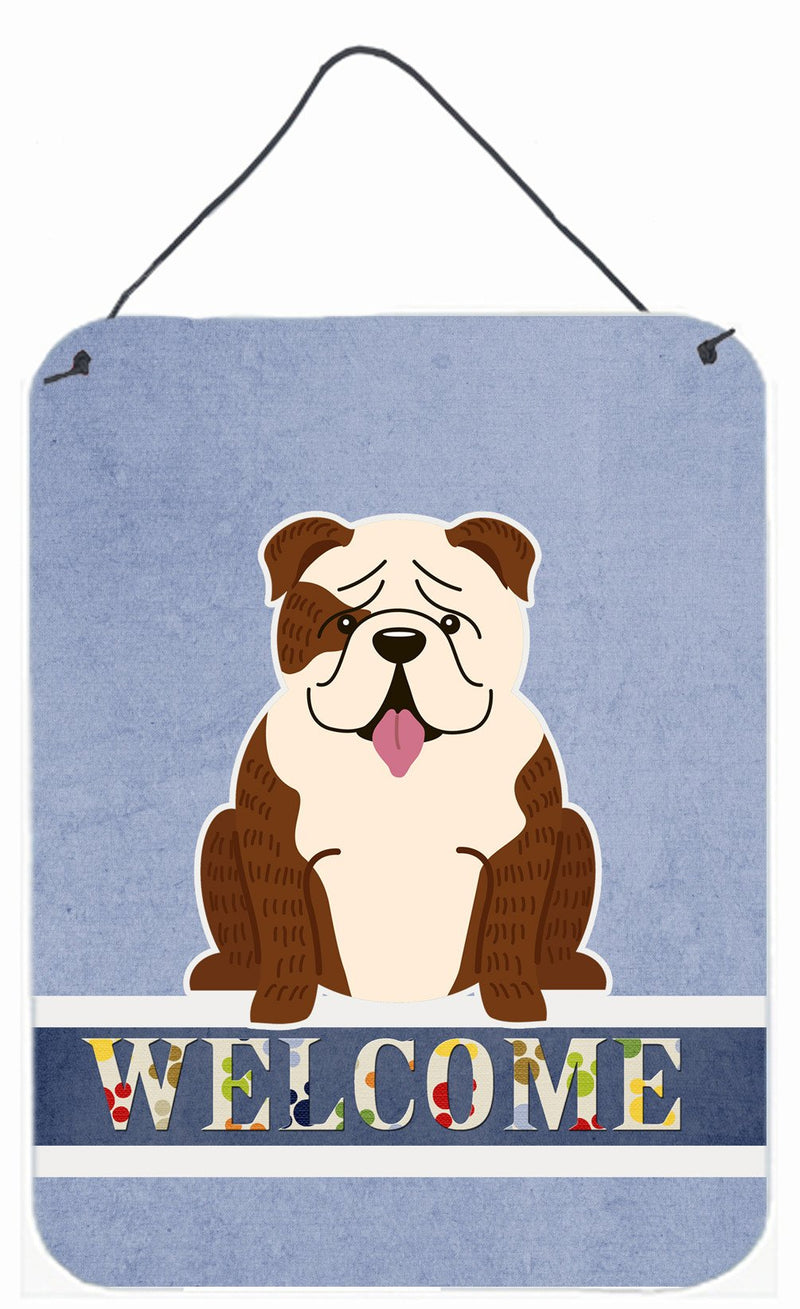 English Bulldog Brindle White Welcome Wall or Door Hanging Prints BB5702DS1216
