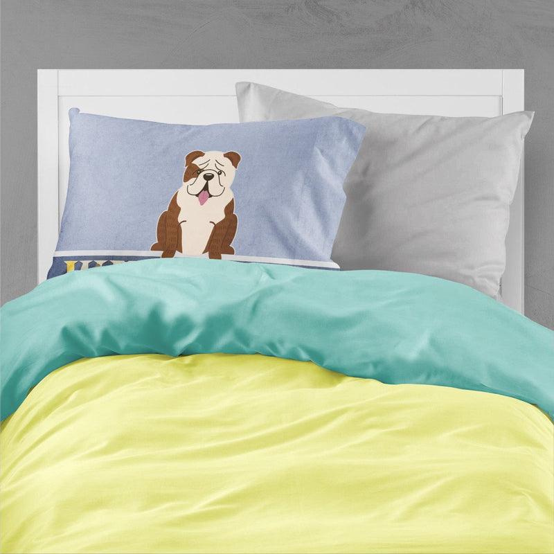 English Bulldog Brindle White Welcome Fabric Standard Pillowcase BB5702PILLOWCASE