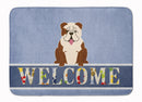 English Bulldog Brindle White Welcome Memory Foam Kitchen Mat Machine Washable Anti-Fatigue Cushion Comfort Bath or Kitchen Rug