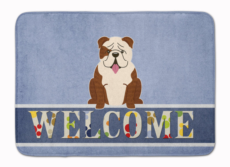 English Bulldog Brindle White Welcome Machine Washable Memory Foam Mat BB5702RUG