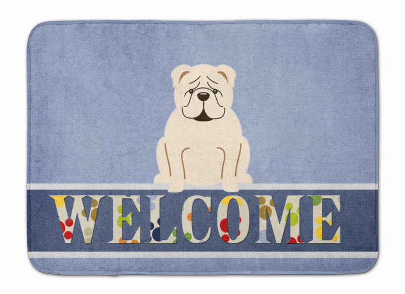 English Bulldog White Welcome Machine Washable Memory Foam Mat BB5704RUG