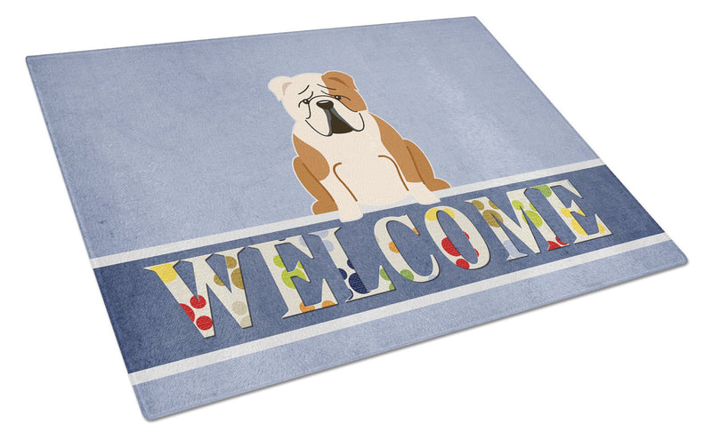 English Bulldog Fawn White Welcome Glass Cutting Board Large BB5706LCB