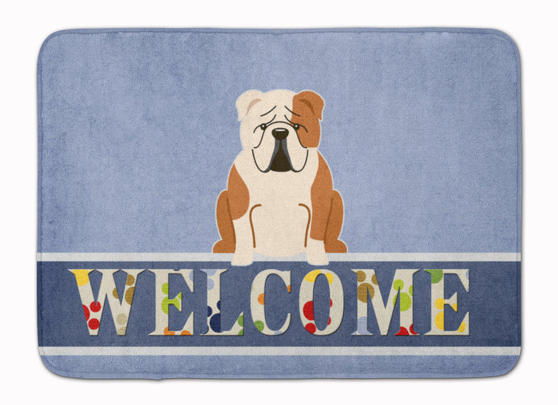 English Bulldog Fawn White Welcome Machine Washable Memory Foam Mat BB5706RUG