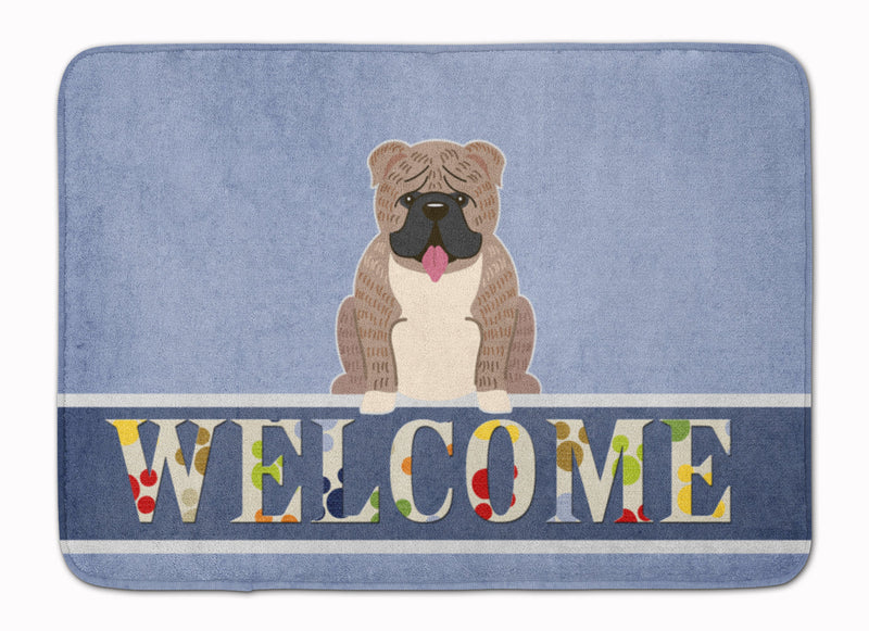 English Bulldog Grey Brindle  Welcome Machine Washable Memory Foam Mat BB5707RUG