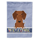 Dachshund Red Brown Welcome House Flag 28x40 Porch Sleeve Pole Decorative Outside Yard Banner Artwork Wall Hanging, Polyester