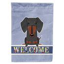 Dachshund Black Tan Welcome House Flag 28x40 Porch Sleeve Pole Decorative Outside Yard Banner Artwork Wall Hanging, Polyester