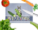 Bull Terrier Black White Welcome Cutting Board Tempered Glass Kitchen Cutting Surface, Heat Resistant Chopping, Non-Slip Feet, Food Prep & Serving
