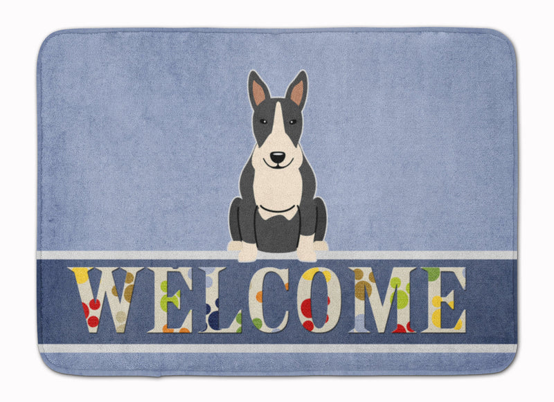 Bull Terrier Black White Welcome Machine Washable Memory Foam Mat BB5714RUG