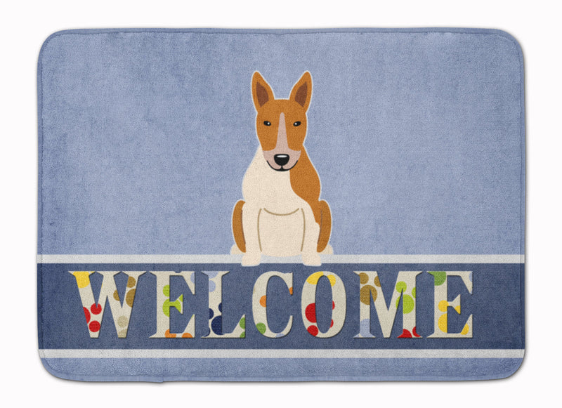 Bull Terrier Red White Welcome Machine Washable Memory Foam Mat BB5716RUG