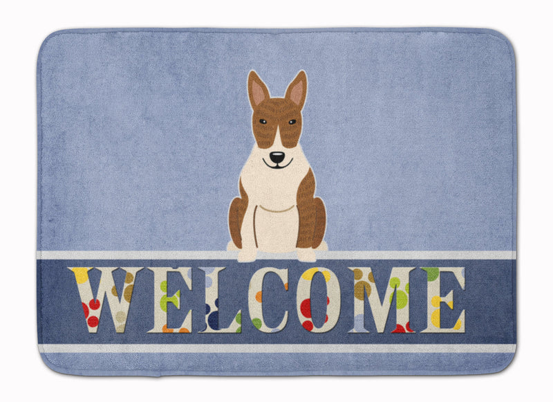 Bull Terrier Brindle Welcome Machine Washable Memory Foam Mat BB5718RUG