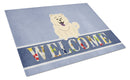 Chow Chow White Welcome Cutting Board Tempered Glass Kitchen Cutting Surface, Heat Resistant Chopping, Non-Slip Feet, Food Prep & Serving
