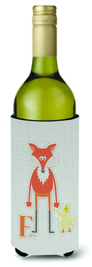 Alphabet F for Fox Wine Bottle Hugger Gift Sleeve for Standard 750 ml Bottles, Insulated Reusable Also Fits Mini Shot & Pint Bottles