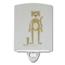 Alphabet J for Jaguar Ceramic Night Light Compact, UL-Certified, Ideal for Bedroom, Bathroom, Nursery, Hallway, Kitchen, 6x4x3, Multicolor