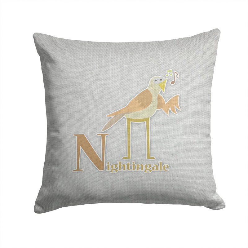 Alphabet N for Nightingale Throw Pillow - 14x14 Decorative Pillow – Art for Your Home & Patio BB5739PW1414