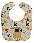 Pawprints Pug Brown Baby Bib Easy-Clean Baby Bib Baby Feeding Accessory Baby Mealtime Essential, 10 x 13, Multicolor