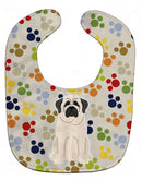 Pawprints Mastiff White Baby Bib Easy-Clean Baby Bib Baby Feeding Accessory Baby Mealtime Essential, 10 x 13, Multicolor