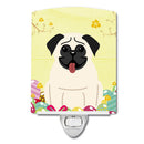 Easter Eggs Pug Cream Ceramic Night Light Compact, UL-Certified, Ideal for Bedroom, Bathroom, Nursery, Hallway, Kitchen, 6x4x3, Multicolor