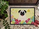 Easter Eggs Pug Cream Doormat Indoor Outdoor 18H X 27W Front Door Mat Rugs for Entryway, Non Slip Washable