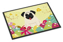 Easter Eggs Pug Cream Doormat Indoor Outdoor 18H X 27W Front Door Mat Rugs for Entryway, Non Slip Washable