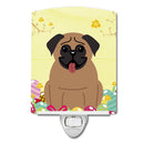 Easter Eggs Pug Brown Ceramic Night Light Compact, UL-Certified, Ideal for Bedroom, Bathroom, Nursery, Hallway, Kitchen, 6x4x3, Multicolor