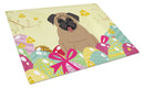 Easter Eggs Pug Brown Cutting Board Tempered Glass Kitchen Cutting Surface, Heat Resistant Chopping, Non-Slip Feet, Food Prep & Serving