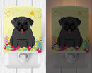 Easter Eggs Pug Black Ceramic Night Light Compact, UL-Certified, Ideal for Bedroom, Bathroom, Nursery, Hallway, Kitchen, 6x4x3, Multicolor