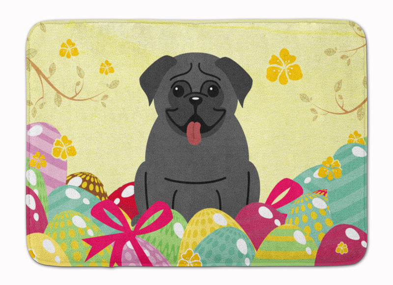 Easter Eggs Pug Black Machine Washable Memory Foam Mat BB6006RUG