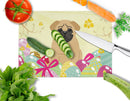 Easter Eggs Pug Brown Cutting Board Tempered Glass Kitchen Cutting Surface, Heat Resistant Chopping, Non-Slip Feet, Food Prep & Serving