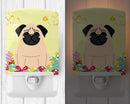 Easter Eggs Pug Fawn Ceramic Night Light Compact, UL-Certified, Ideal for Bedroom, Bathroom, Nursery, Hallway, Kitchen, 6x4x3, Multicolor