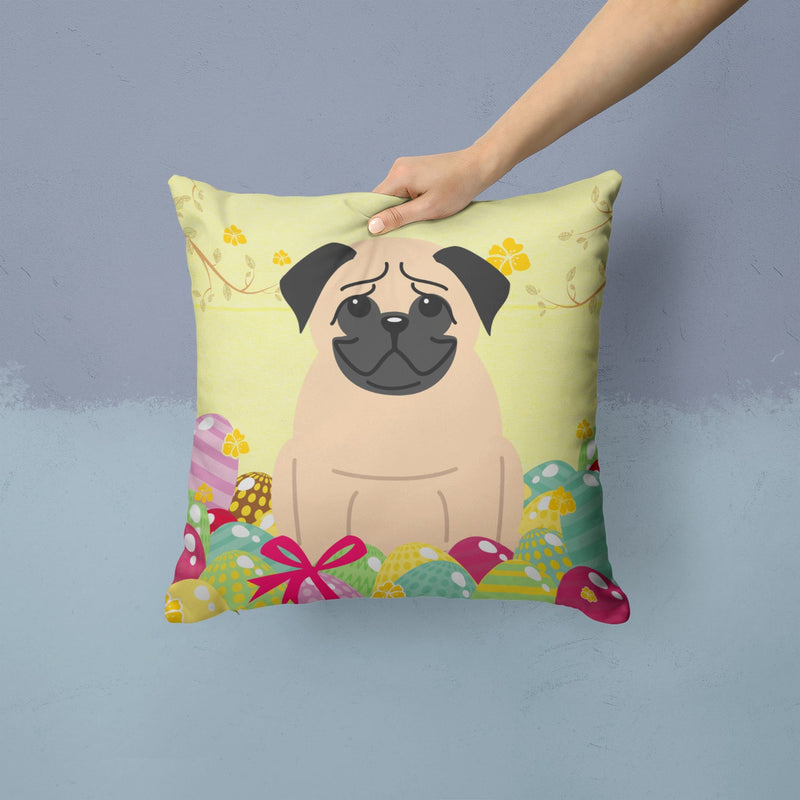 Easter Eggs Pug Fawn Fabric Decorative Pillow BB6008PW1414